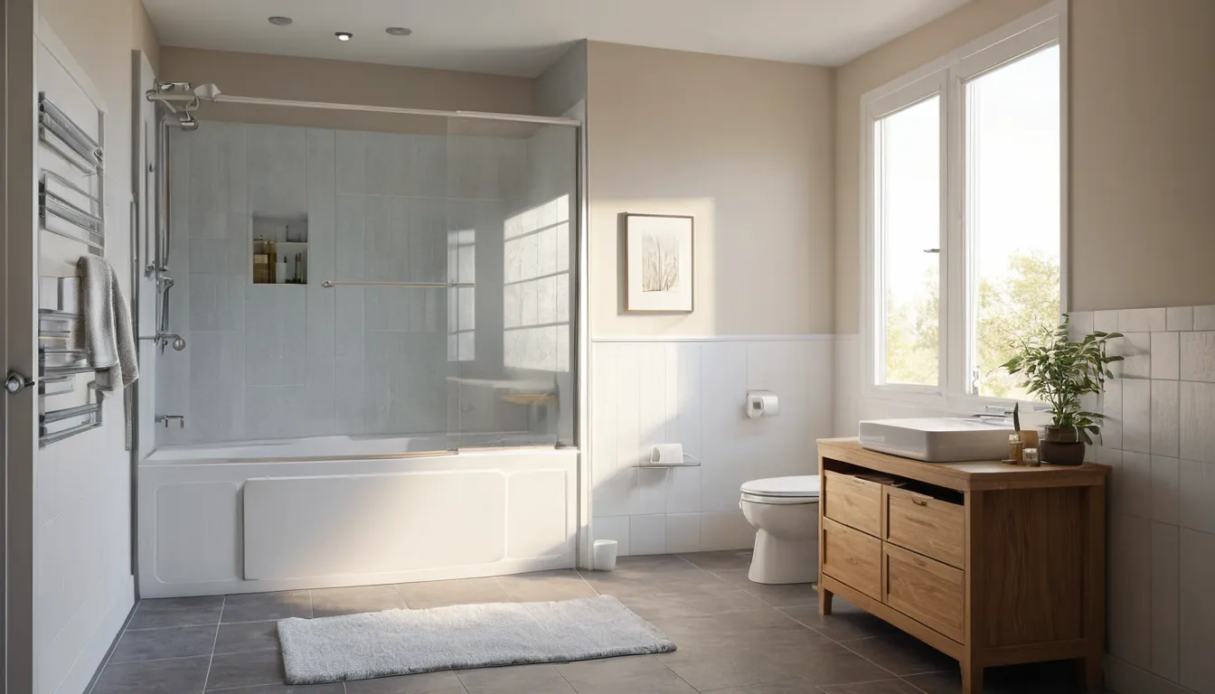 A bright, modern bathroom with a walk-in tub in a Watertown home